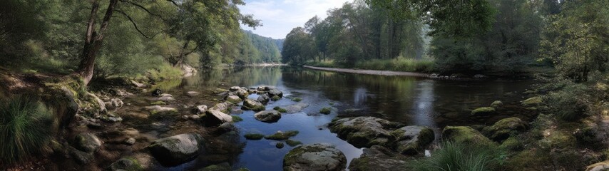 Scenic riverbank exploration nature paradise hdr panoramic view tranquil environment serene concept