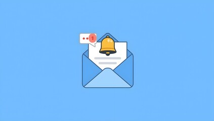 colorful icon of a blue envelope with yellow bell notification blue background