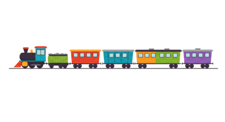 Colorful cartoon toy steam train with wagons on a white background detailed illustration featuring vector, railroad, illustration, railway,