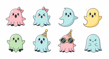 Cute Hand Drawn Cartoon Flying Ghost Collection Adorable and Spooky Halloween Characters