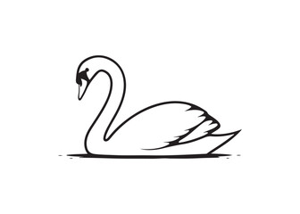 Elegant Black and White Swan Line Art Illustration, Serene Waterfowl Design, Graceful Aquatic Bird