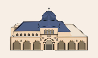 Al-Qibli Mosque, Masjidil Al-Aqsa Islamic Holy mosque in Jerusalem Palestine. Historical place of the Prophet Muhammad and Muslims vector illustration.