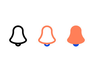 Three stylized bell icons in black orange and blue