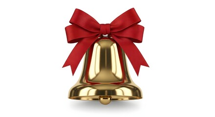 Shiny Golden Bell Adorned with a Bright Red Bow, Symbolizing Celebration, Joy, and Festive Holiday Spirit