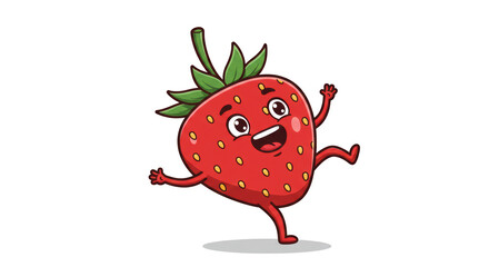 Fototapeta premium Happy Cartoon Strawberry Character Dancing Joyfully detailed illustration featuring vector, berry, green, food, illustration, strawberry concept design for