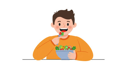 Happy Child Eating Healthy Salad detailed illustration featuring happy, child, cartoon character, nutrients, cartoon, meal concept design for