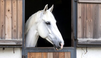 White horse in stable window