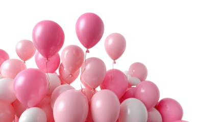 Balloons in Pastel Dream: A dreamy cluster of buoyant pink balloons, each with a unique shade, floats together. the atmosphere is filled with joy and light, perfect for celebrating occasions.