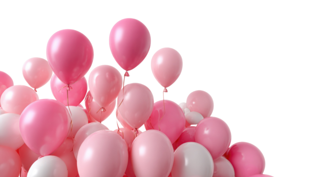 Balloons in Pastel Dream: A dreamy cluster of buoyant pink balloons, each with a unique shade, floats together. the atmosphere is filled with joy and light, perfect for celebrating occasions.
