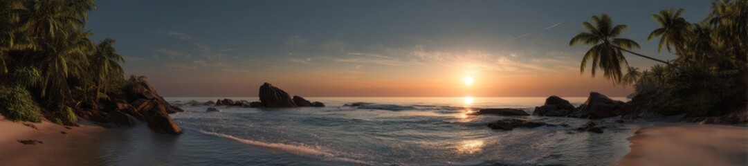 Obraz premium Serene sunset at tropical beach hdr panoramic view of ocean waves natural landscape tranquil environment