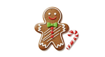 Fototapeta premium Gingerbread Man with Candy Cane A Festive Christmas Holiday Treat Illustration