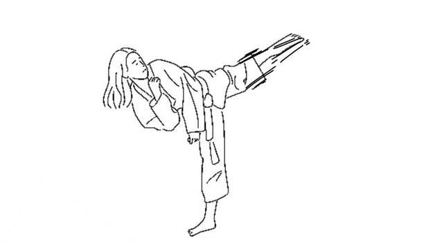 line art animation of female karate