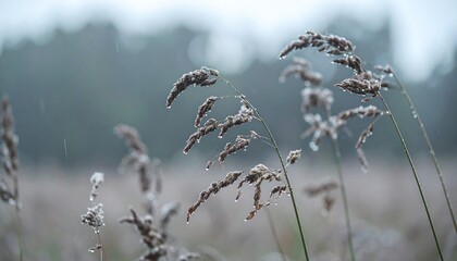 Fototapeta premium Wispy grass in a light rain
