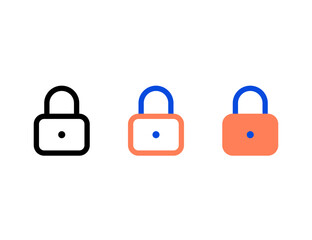 Three stylized padlock icons in black blue and coral