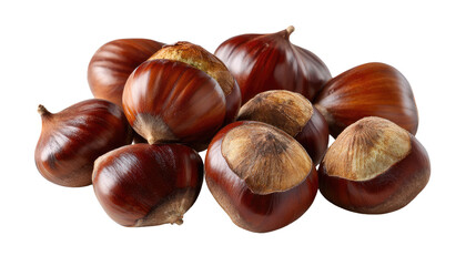Obraz premium Gourmet Chestnut Feast: A captivating cluster of fresh chestnuts, meticulously arranged, inviting a sensory experience of their earthy allure and gastronomic delight.