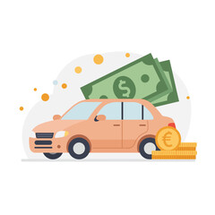 Fototapeta premium Financial Freedom: A Car and Cash Representing Financial Success
