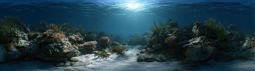 Fototapeta premium Underwater coral reef exploration ocean depths hdr panoramic view aquatic environment submerged perspective vibrant marine life