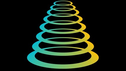 A captivating abstract design of stacked oval rings in yellow-to-cyan gradients on black, forming a funnel-like perspective that suggests depth, balance, and futuristic motion.