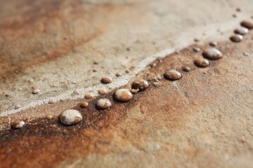 Close-Up of Water Droplets on a Textured Surface with Earthy Tones and Natural Patterns in Focus for Artistic Imagery