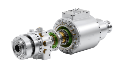 High-Tech Industrial Machinery: A detailed, high-angle view showcases an advanced piece of industrial machinery, highlighting the complex components and technological precision of its engineering.