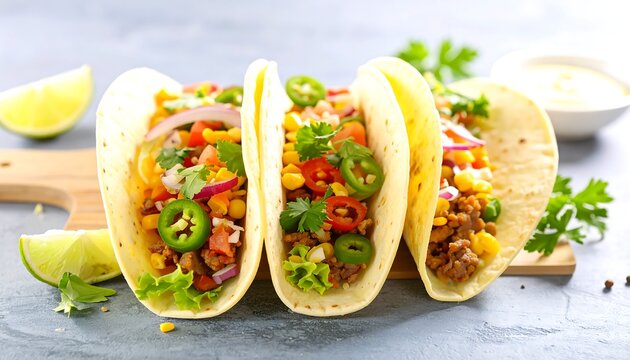 Three tacos with fillings - Powered by Adobe