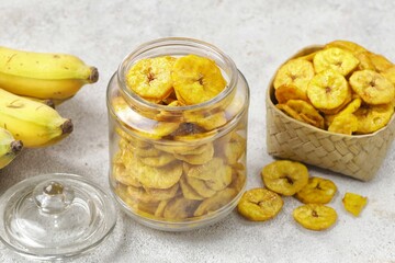 Keripik Pisang. Banana chips are a food made from thinly sliced ​​bananas and then fried
