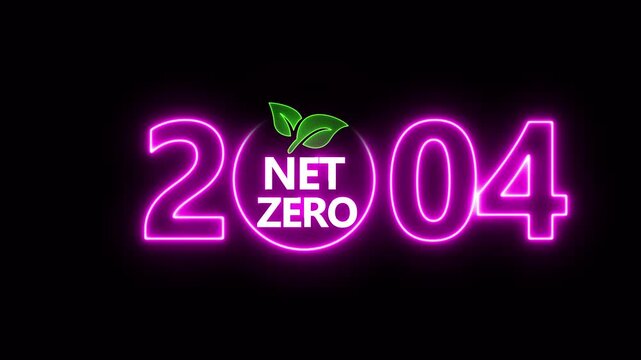 Net zero emissions by 2004 to change climate and net zero greenhouse gas emissions target. Aerial of Net zero environment sustainable development concept. Neon net zero goal achieved.4k video