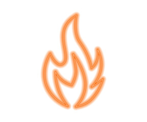 Glowing orange neon flame icon isolated on white background. Bright fire symbol design for heat,...