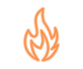 Glowing orange neon flame icon isolated on white background. Bright fire symbol design for heat, energy, and power concepts. Perfect for modern digital, abstract, and creative projects.