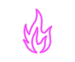 Glowing pink neon flame icon isolated on white background. Bright fire symbol design for heat, energy, and power concepts. Perfect for modern digital, abstract, and creative projects.