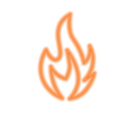 Glowing orange neon flame icon isolated on white background. Bright fire symbol design for heat, energy, and power concepts. Perfect for modern digital, abstract, and creative projects.