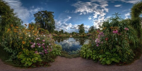 Fototapeta premium Hdr panoramic garden view nature landscape