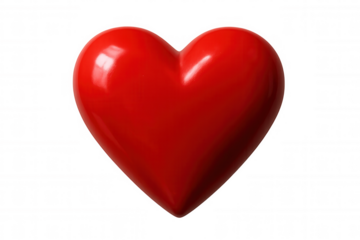 Glossy red heart representing romantic emotions, symbolizing deep affection against transparent backdrop, ideal for love-related design concepts