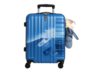  Blue suitcase with isolated against transparent background. Travel and vacation concept