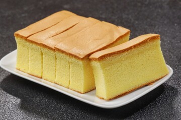 Castella or Kasutera is a Japanese sponge cake, rectangular in shape made from sugar, eggs, wheat flour, and mizuame (liquid sugar).
