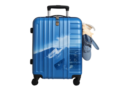  Blue suitcase with isolated against transparent background. Travel and vacation concept - Powered by Adobe