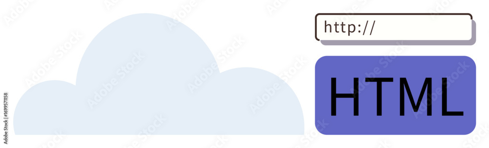 Wall mural cloud symbol next to a text field labeled html. ideal for cloud storage, web hosting, online coding,