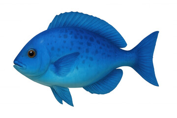 Blue tropical fish gliding through clear water, side-profile view, isolated backdrop
