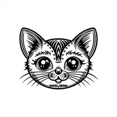 Obraz premium Adorable Black and White Stylized Cat Face Illustration.