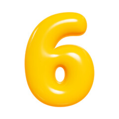 Bright yellow bubble font number six isolated