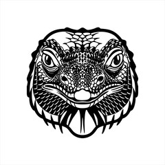 Fototapeta premium Detailed Black and White Illustration of a Lizards Face.
