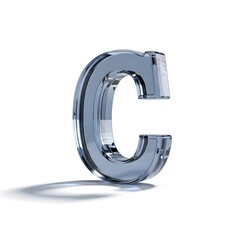Glass Letter C, 3D Render, Transparent, Blue,  Shadow, Studio Shot, Alphabet, Crystal,  Clean,  Modern, Graphic Design