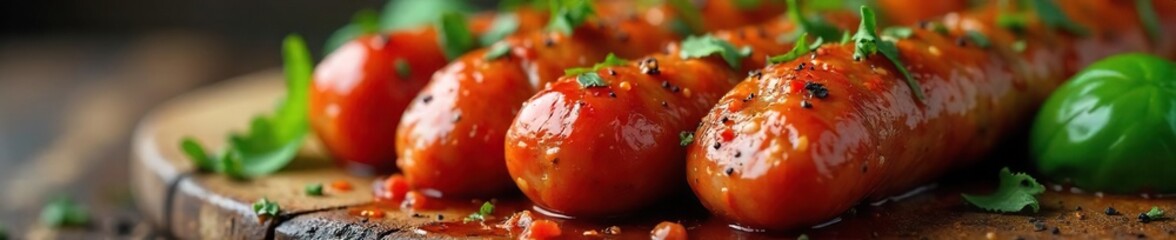 Close-up of spicy Italian sausage, bursting with flavor and texture  Ready to be cooked for a delicious meal  Perfect for pasta dishes, pizzas, or sandwiches ,  lunch,  culinary