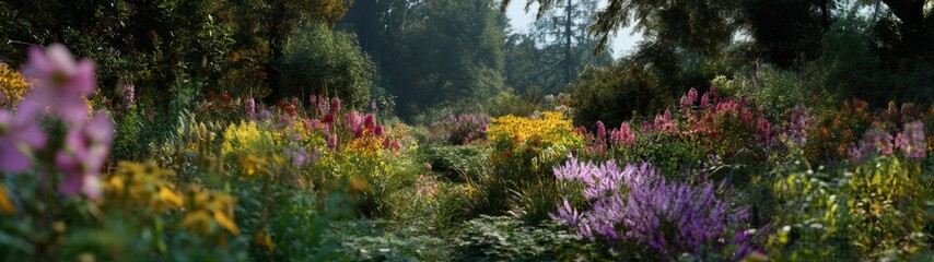 Fototapeta premium Vibrant garden panorama hdr in nature