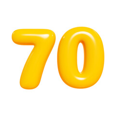 Golden yellow number 70 in 3D balloon style.
