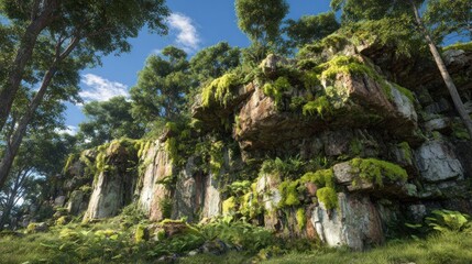 Rocky cliffside forest landscape