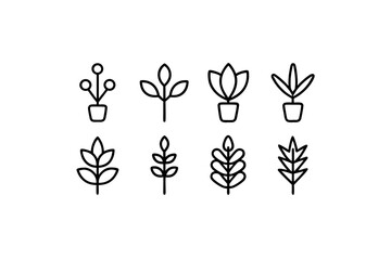 8 different plant doodle icons line art vector 