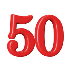 Shiny red 3D number 50