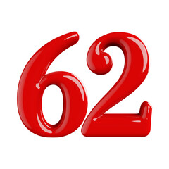 Shiny red number 62 isolated