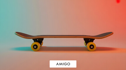 Skateboard under the Spotlight: An engaging image showcases a skateboard, poised against a backdrop of contrasting colors. This image embodies the essence of dynamic energy.